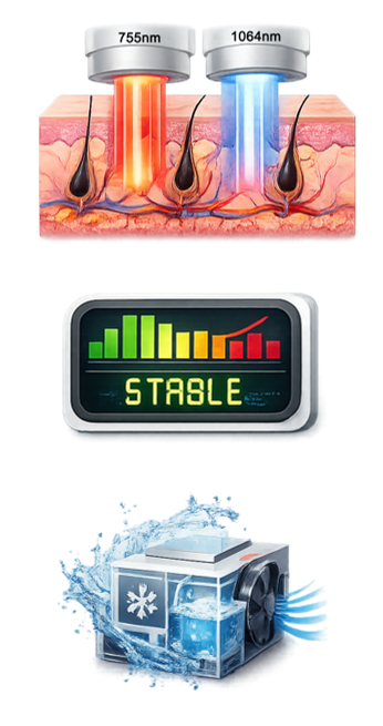 non contact system laser 755+1064nm alex alexandrite hair removal machine