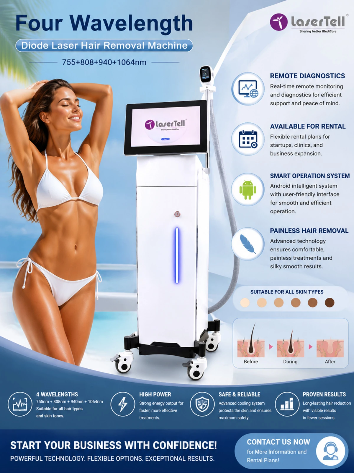 4 wavelength android diode painless laser hair removal machine