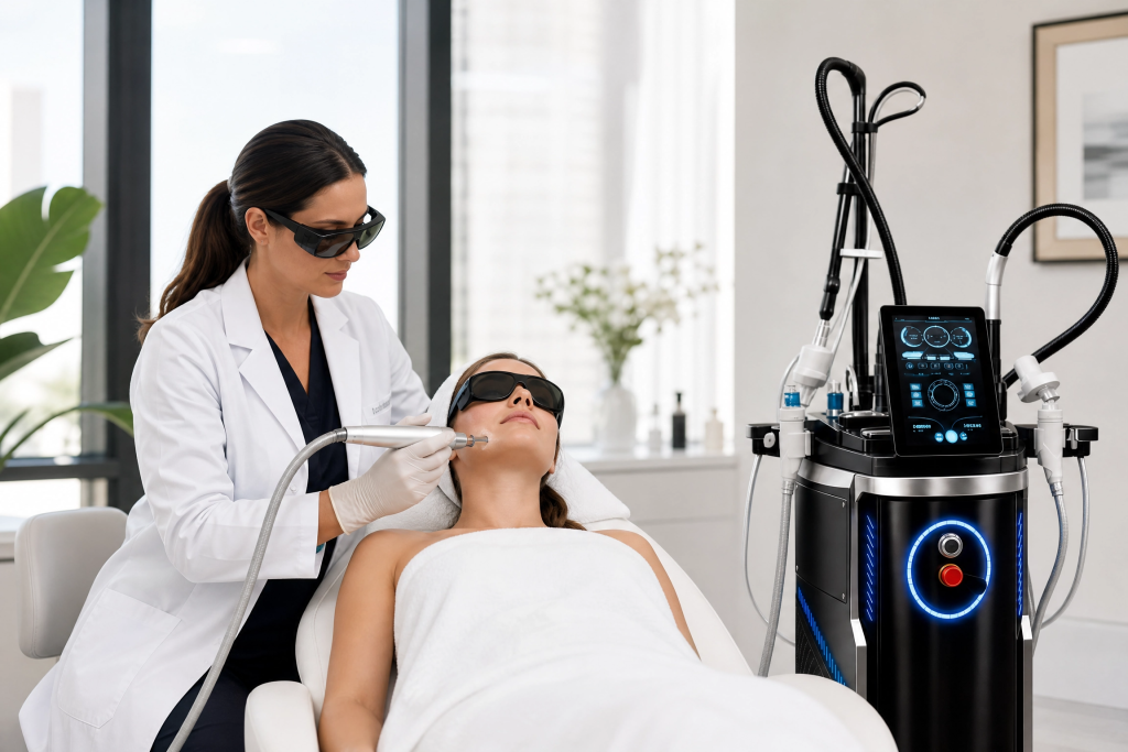 3 in 1 fractional co2 + 1550nm erbium laser & microneedling rf machine