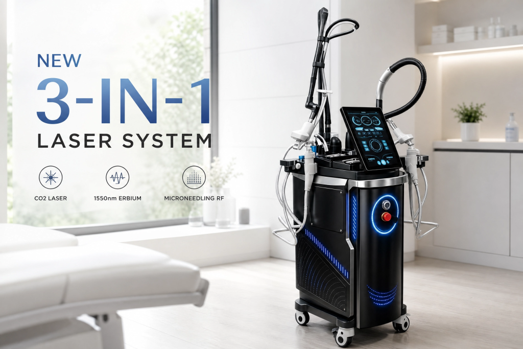 3 in 1 fractional co2 + 1550nm erbium laser & microneedling rf machine
