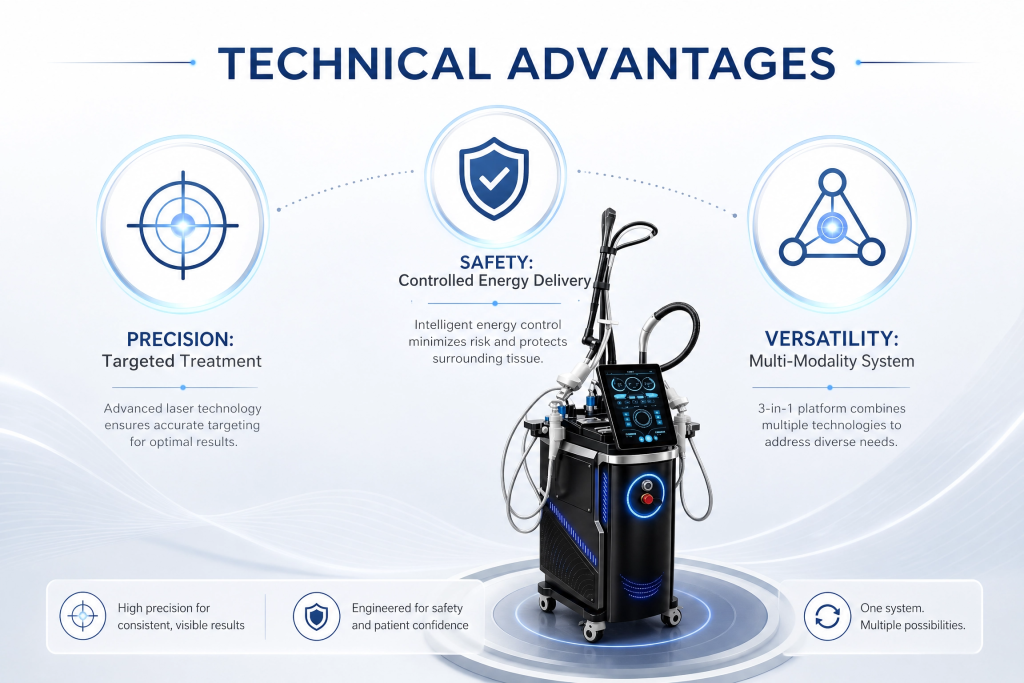 3 in 1 fractional co2 + 1550nm erbium laser & microneedling rf machine