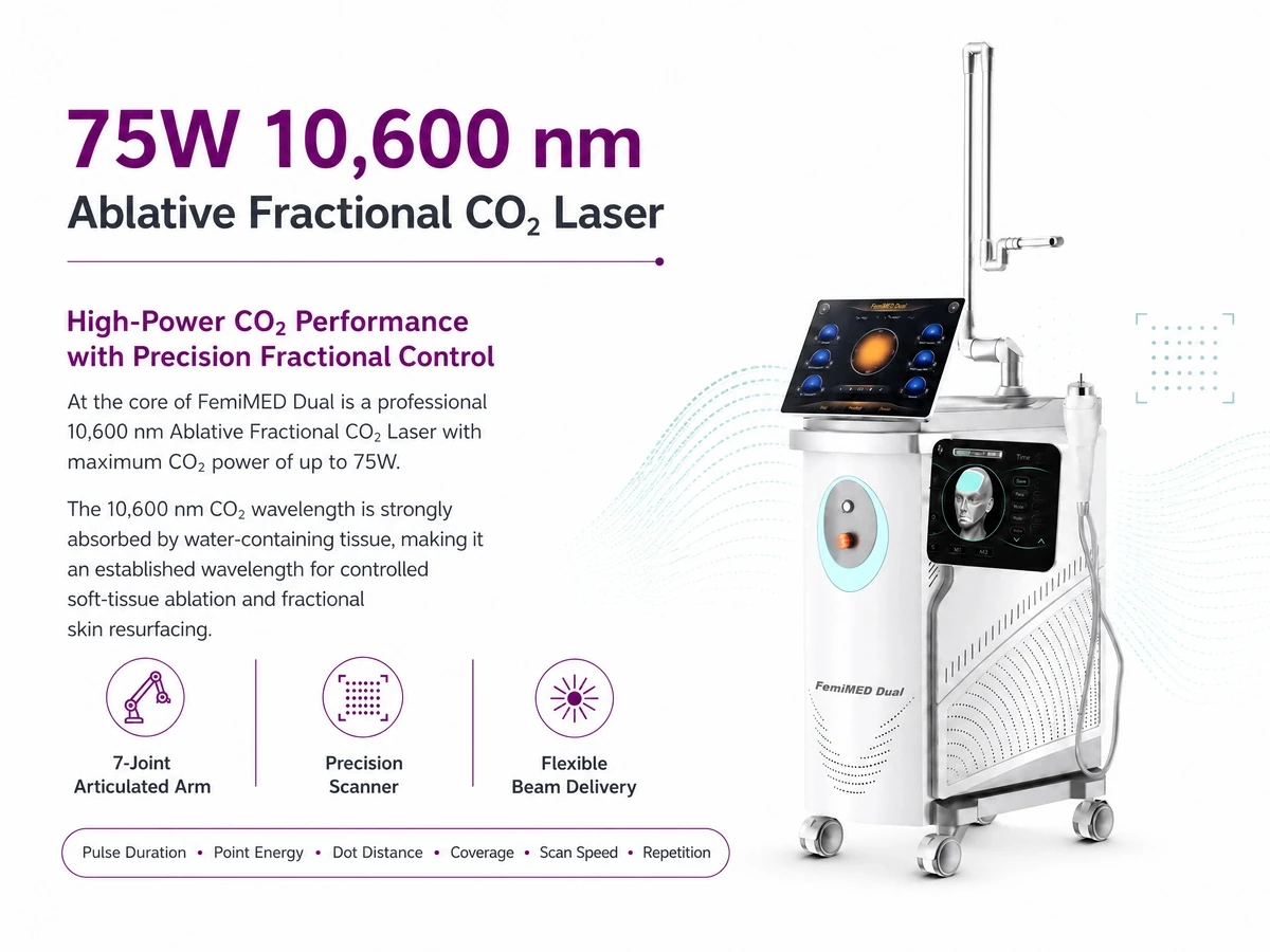 femimed® dual — 75w fractional co₂ laser & vacuum rf microneedling system