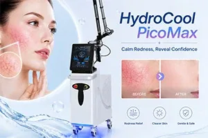 HydroCool PicoMax pico laser treatment for pigmentation removal, facial redness reduction, vascular lesion treatment and skin rejuvenation with before and after results banner